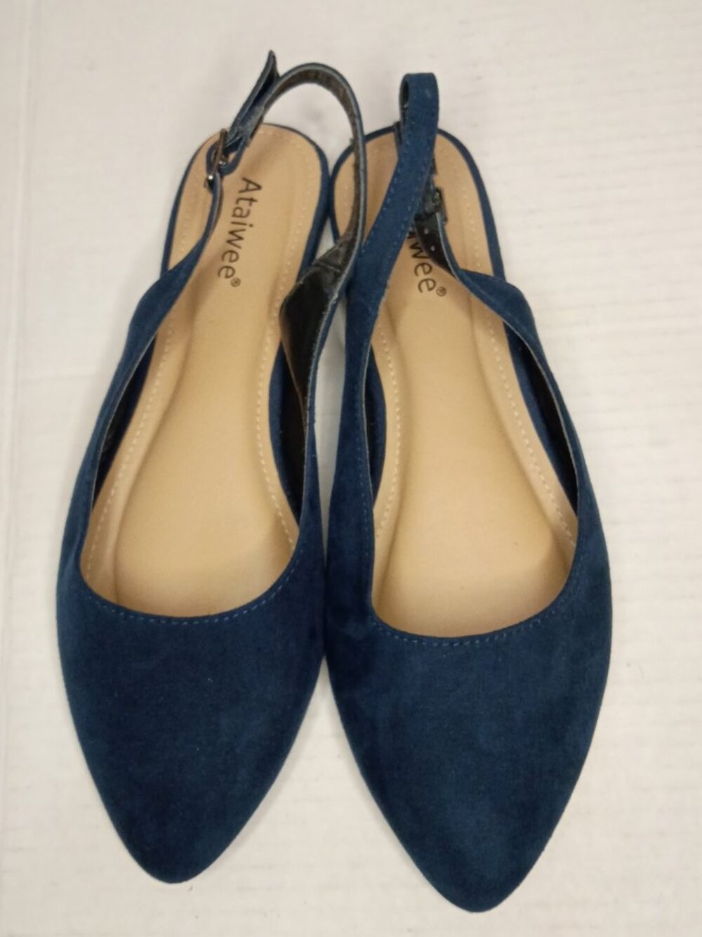 Ataiwee Navy Faux Suede Pointed Toe Slingback Flats Women’s 8W